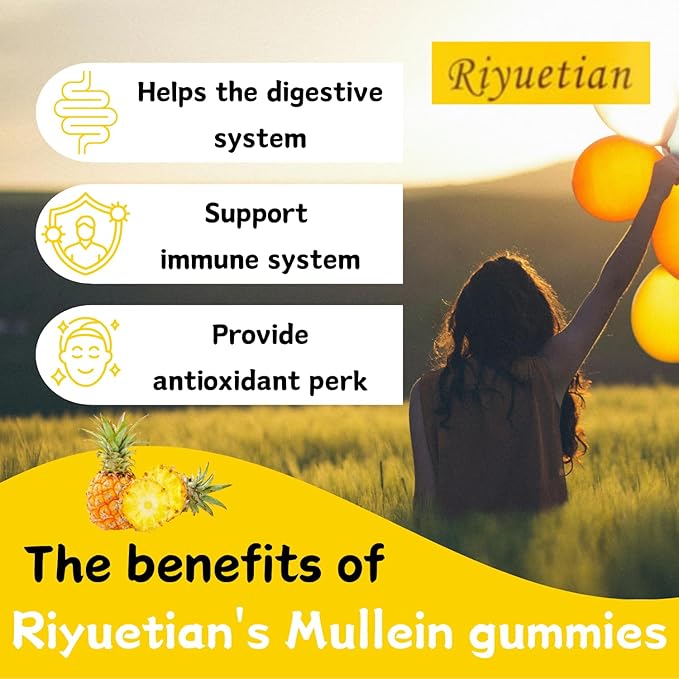 Mullein Gummies, 2000mg Organic Mullein Leaf Extract for Clear Lungs, Boost Respiratory & Digestive, Immune Booster for Adults & Kids, Allergy Friendly, Non-GMO, 60 Gummies