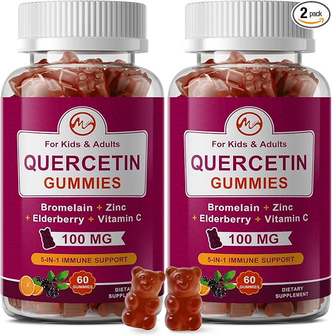 M inch (2 Pack) Quercetin Gummies with Bromelain, Elderberry, Zinc and Vitamin C - Chewable Quercetin 100mg Supplement for Immunity, Allergy, Aging Support - Vegan Gummies for Adult & Kid