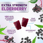 Elderberry Immune Support Gummies - Elderberry Extract Sambucus Nigra - Black Elder Berry Vitamin Supplement - Natural, Daily Immune Support Kids & Adults Love - Delicious Berry Flavor - 120 Gummies