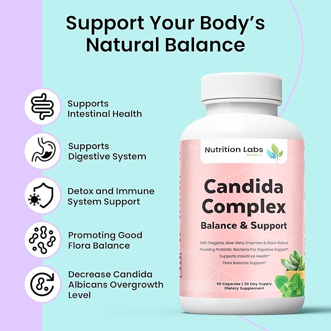 Candida Cleanse Supplement for Balance & Support, Candidase Detox, Women & Men. Gut Health & Flora, pH Level, Intestinal Health. Lactospore® Probiotics. Anti Yeast Overgrowth W/ Oregano, Caprylic Acid