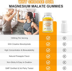 2 Pack Magnesium Malate Gummies 1000mg, High Absorption Magnesium Supplements for Adults & Kids, with L-Theanine, CoQ10 & Vitamin B6, Support Energy Production, Muscle Function, Non-GMO, Vegan, 120Ct