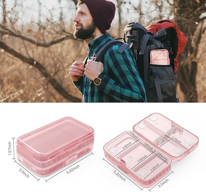 FYY Weekly Pill Organizer with Labels,8 Compartments Travel Daily Pill Case Airtight Moistureproof Large Pill Box to Hold Vitamins, Fish Oil, Supplements,Cotton Swab and Bandages-Pink