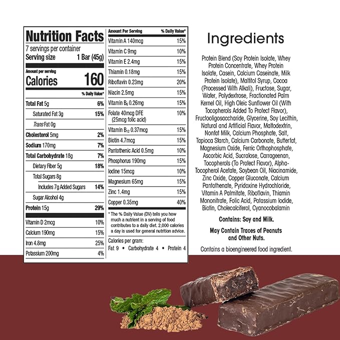 BestMed - High Protein Nutrition Bar - Low-Carb, 15g Protein, Low Sugar, High Fiber, Low Calorie, Meal Replacement Bar (Peppermint Cocoa, 2 Box - 14 Count)
