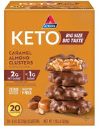 Atkins Caramel Almond Clusters, Gluten Free, High in Fiber, 1g Sugar, 2g Net Carb, Keto Friendly, 20 Count & Endulge Peanut Butter Cups, Dessert Favorite, Low Carb, 0g Sugar, 20 Count