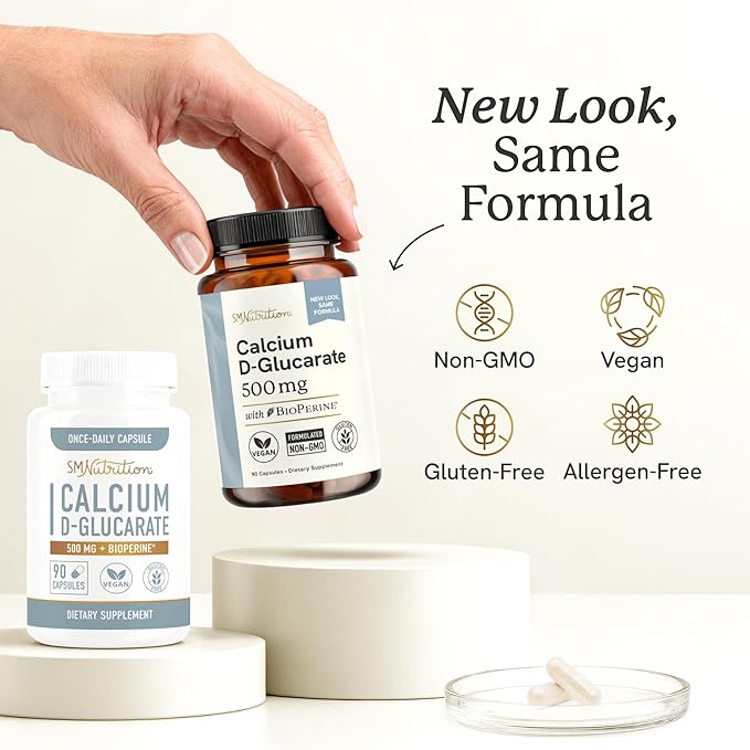 Calcium D-Glucarate | 500MG | CDG for Liver Detox and Cleanse, Hormone Balance, and Menopause Support | Calcium Supplement | Vegan, Non-GMO, Third-Party Tested | 90 Capsules (3-Month Supply)
