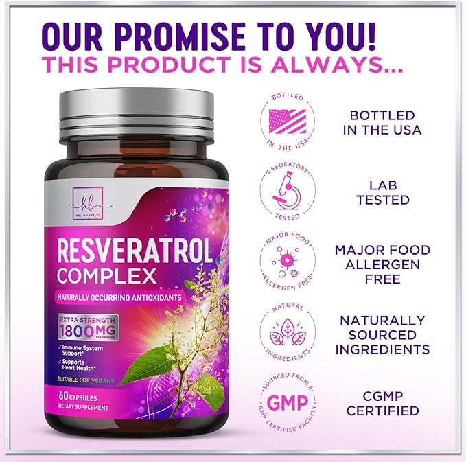 Resveratrol Blend 1800mg per Serving Supplement - Extra Strength Antioxidant Complex for Healthy Aging & Immune Support, Heart Health & Energy Support, Bioavailable Trans-Resveratrol - 60 Capsules