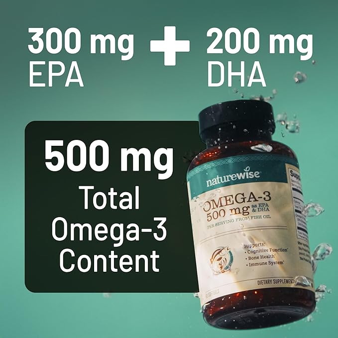 NatureWise Omega 3 Fish Oil - 500 mg per Pill - EPA & DHA - Immune Support, Brain & Optimal Wellness - Gluten and Soy Free, Non-GMO - 60 Softgels[2-Month Supply]