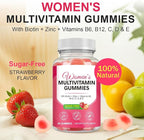 Multivitamin for Women, Womens Multivitamin Gummies with Minerals, Biotin + Zinc + Vitamins B6, B12, C, D & E,100% Natural Strawberry Flavor,No Sugar,60 Gummies