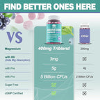 Magnesium Complex Gummies 400 mg for Women Men with Prebiotics and Probiotics, Triple Calm Magnesium Glycinate Malate Citrate Gummy Supplement for Relaxation & Digestive Health-Sugar Free, Vegan 120ct