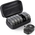 AUVON Canvas Bag Travel Pill Organizer 2 Times a Day, Large AM/PM Weekly Pill Box 7 Day Pill Case with Portable Black Zipper Cloth Bag for Holding Supplements, Vitamins and Fish Oils