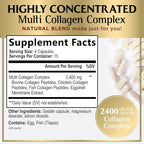 Multi Collagen Peptides for Women & Men - 2400mg per Serving - Best Hydrolyzed Collagen Complex with Type I, II, III, V, X - Hair, Skin, Nails & Joint Support Supplement - Bottled USA - 60 Capsules