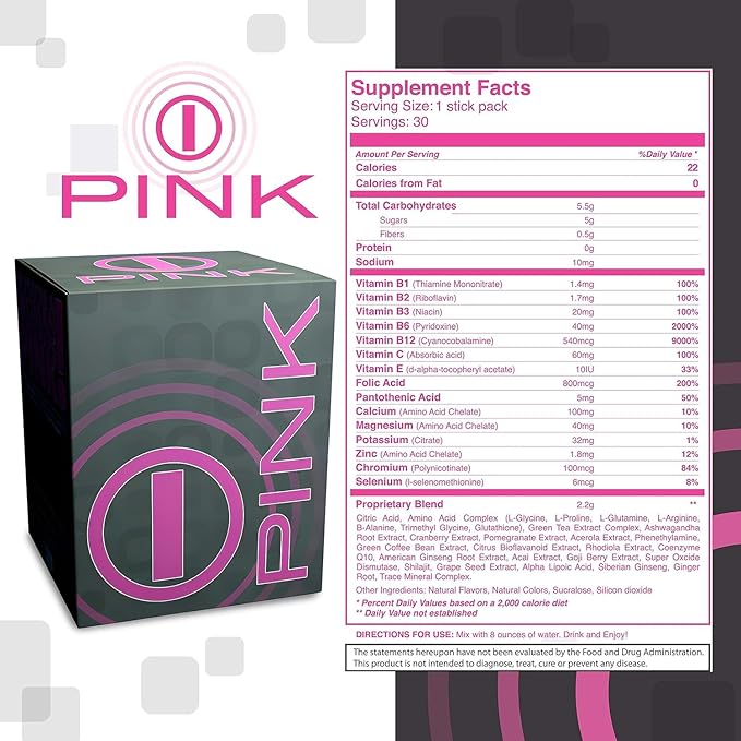 bhip Pink for Women (Alive) - Pure Blend for Vitality, Stamina & Clarity, Energy Drink Mix Packets - Ideal for Active Women on The Go - 30 Servings