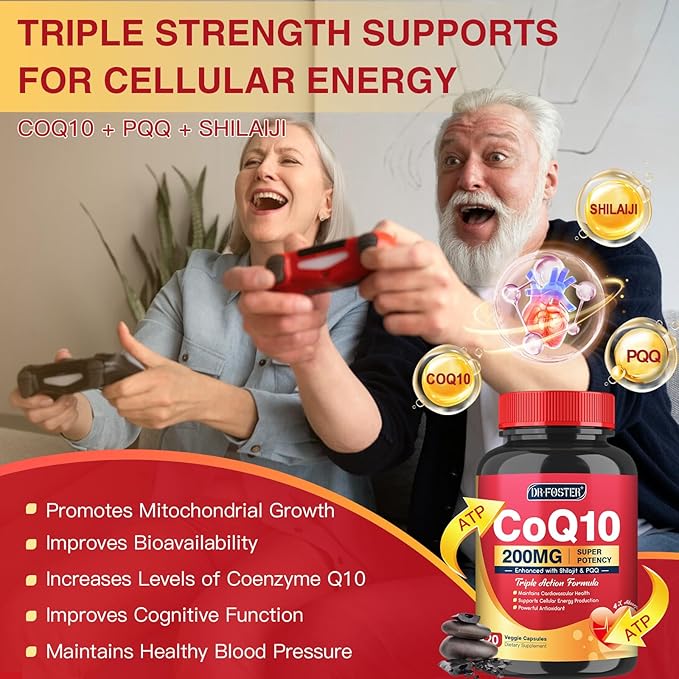CoQ10 200mg with PQQ & Shilajit - High Absorption with Bioperine Coenzyme Q10 Supplements - Powerful Antioxidant for Heart & Brain Health and Energy-Production - 120 Veggie Capsules