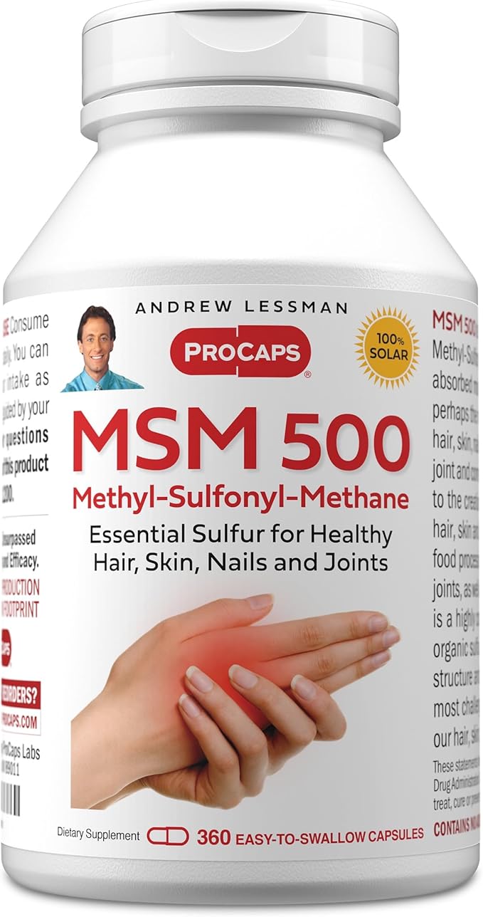 ANDREW LESSMAN MSM 500 Methyl-Sulfonyl-Methane 360 Capsules - Highly Concentrated Source of Organic Sulfur. Supports Healthy Structure and Function of Joints, Skin, Nails and Hair. No Additives