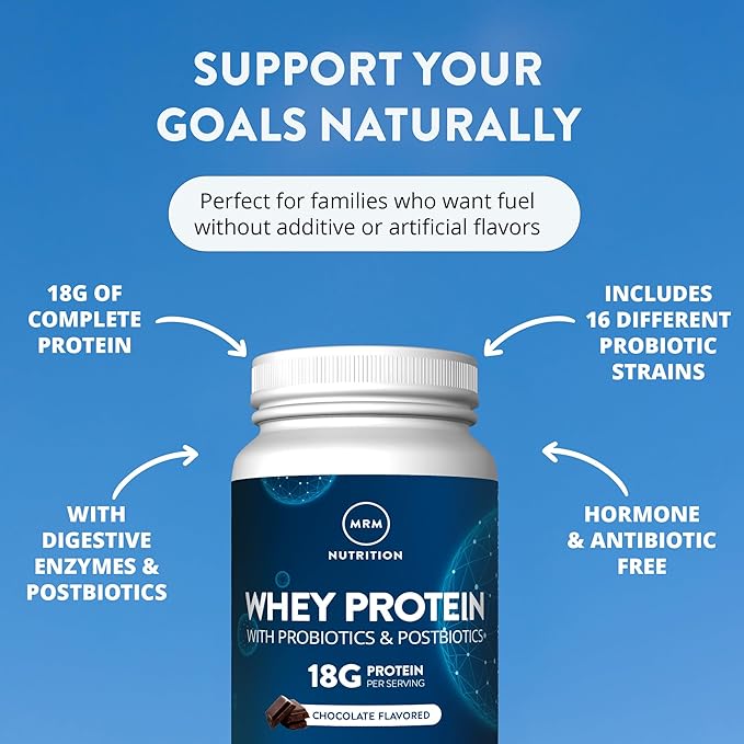 MRM Nutrition Whey Protein - Vanilla Flavored, Microfiltered Whey Protein Isolate & Concentrate, 16 Different Probiotic Strains, BCAAs, & Digestive Enzymes, Gluten Free, for Women & Men - 84 Servings