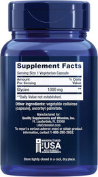 Life Extension Glycine, 1000 mg, Amino Acid That Promotes Healthy Sleep, Gluten-Free, Non-GMO, Vegetarian, 100 Capsules