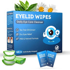 14PCS Tea Tree Oil Eyelid Wipes for Itchy & Dry Eyes, Pre-Moistened Wipes for Styes & Blepharitis, Daily Eye Cleansing Wipes, Hypoallergenic & Soothing For Sensitive Eyes, Stay Hydrated Lid Wipes