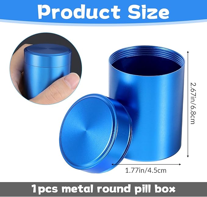 Small Pill Case Metal Portable Aluminium Alloy Round Pill Box Container Waterproof Pocket Medicine Box Holder Organizer Travel Camping Daily Outdoor Supplements Bottle for Vitamin Fish Oils