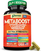 GLP-1 Booster Supplement, Akkermansia, L-Carnitine, Berberine (GlucoVantage), Methylfolate, Methylated B12, Chromium, Capsimax, Psyllium Husk, Probiotics Vitamins D3, B6, 20-in-1 Plant-Based (60 Caps)
