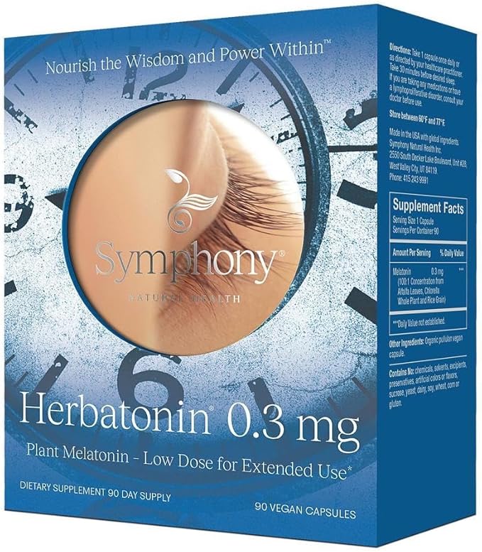 Herbatonin® 0.3 mg – The First Plant-Based, Natural Vegan Melatonin Supplement (Phyto-Melatonin) - Low Dose Sleep Aid, Supports Circadian Rhythm & Cellular Health – 90 Capsules (90 Day Supply)