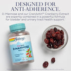 SOLARAY D-Mannose 1000mg with CranActin Cranberry Supplement 400mg, Urinary Tract Health & Bladder Support Capsules with Vitamin C, Vegan, 60 Day Guarantee, 60 Servings, 120 VegCaps (120 CT)