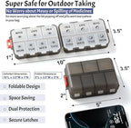 NEW Foldable & Double Protection Portable Weekly Pill Organizer 2 Times A Day with Etched Labels, AM PM 7 Day Week Medicine Box, Daily Travel Pill Case Dispenser for Vitamin, Supplement - Clear Black