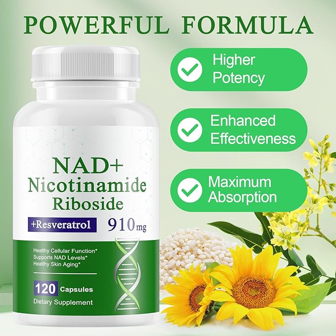 A r b c r n 120 Capsules NAD+ Supplement,NAD Nicotinamide Riboside Resveratrol 910mg for Men and Women, NR Supplement for Energy Anti-Aging Focus
