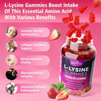 L-Lysine 1000mg Gummies for Immune Support & Skin Health - High Potency Vegan Gummies, Sugar-Free, Natural Berry Flavor, Gluten-Free Chewable Supplement for Adults & Kids - 60 Gummiess