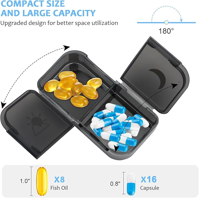 Pill Organizer 2 Times a Day - CHIPNEW Food Grade Medicine Organizer -7 Day Large Detachable Travel Pill Box-Pill Container, Holder for Supplements, Vitamins, and Medications(Black)