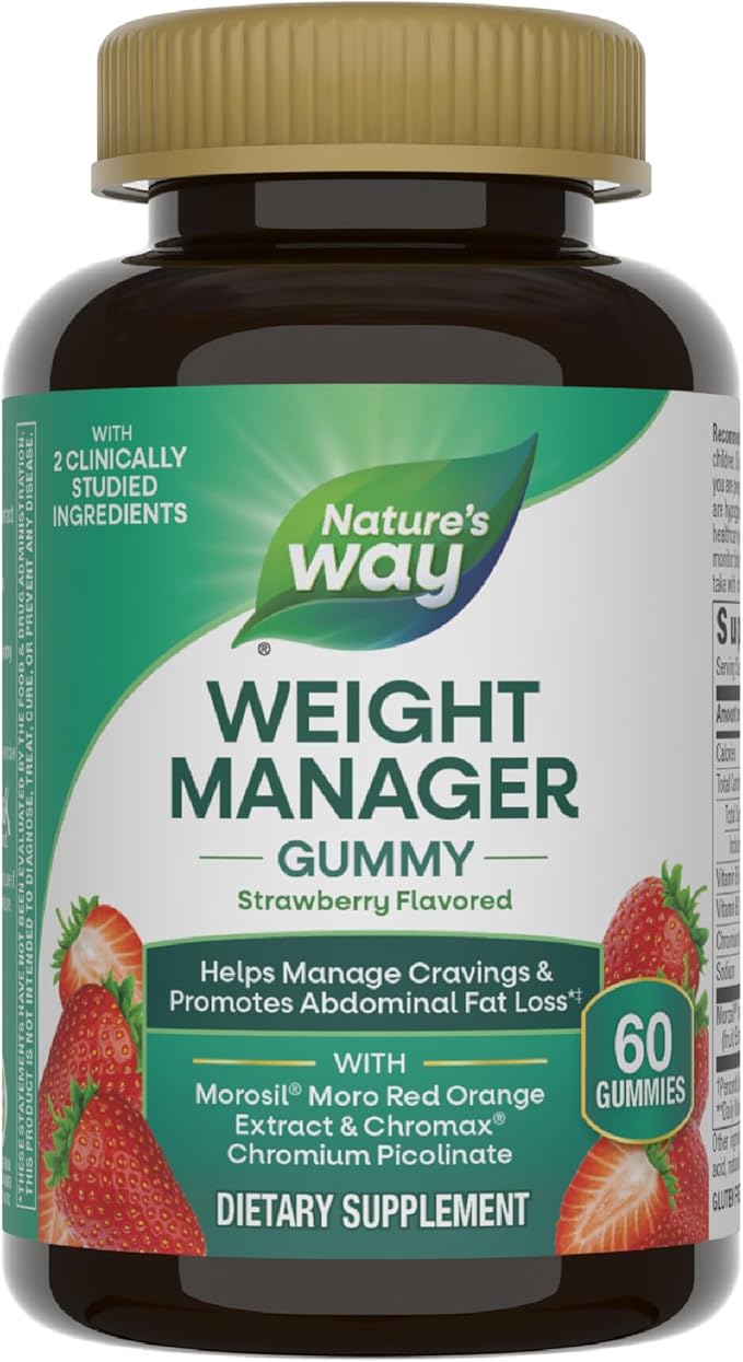 Nature's Way Weight Manager Gummy, Helps Manage Cravings & Promotes Abdominal Fat Loss*(1), with Clinically Studied Ingredients, Vitamins B6 & B12, Strawberry Flavored, 60 Gummies