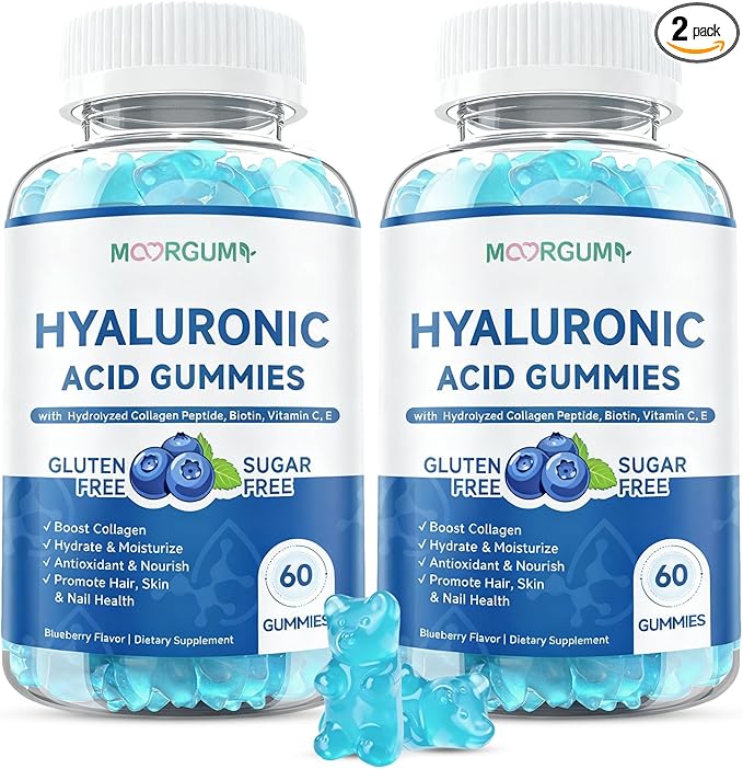 1000mg Hyaluronic Acid & Collagen Peptide Supplements with Biotin, Vitamins C & E - Hair Skin Nails Health Support for Men & Women, Blueberry Flavor, Gluten-Free 120 Gummies