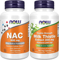 NOW Foods Supplements, NAC (N-Acetyl Cysteine) 600 mg with Selenium, 100 Capsules with Now Supplements, Silymarin Milk Thistle Extract 300 mg with Artichoke and Dandelion,100 Veg Capsules