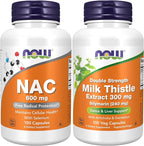 NOW Foods Supplements, NAC (N-Acetyl Cysteine) 600 mg with Selenium, 100 Capsules with Now Supplements, Silymarin Milk Thistle Extract 300 mg with Artichoke and Dandelion,100 Veg Capsules