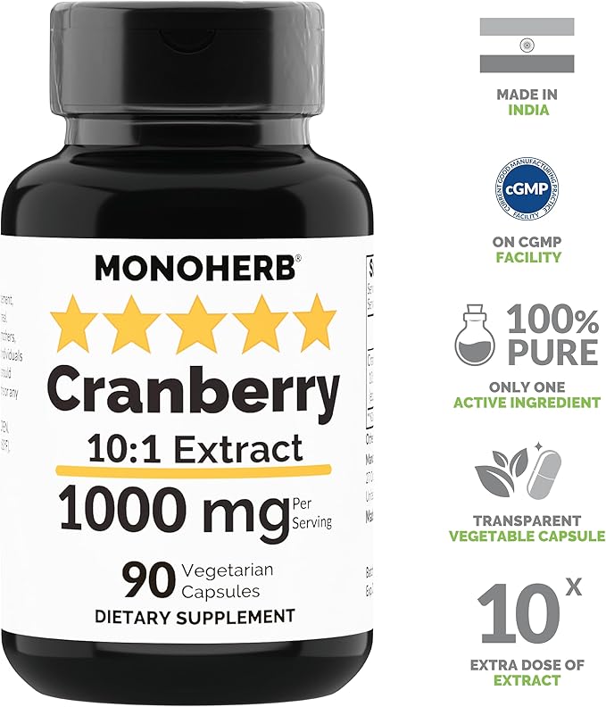MONOHERB Cranberry Extract 1000 mg - 90 Vegetarian Capsules