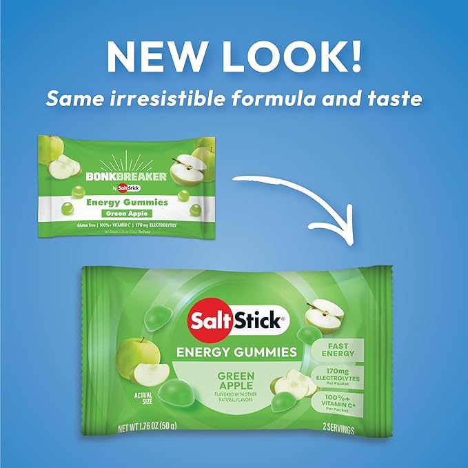 SaltStick Energy Gummies with Electrolytes, Green Apple, Easy to Chew, 10 Packs, 80 Gummies