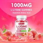 L-Lysine 1000mg Gummies, Lysine Supplement for Adults & Kids, Essential Amino Acid Supplement for Oral & Lips Health, Boost Immune & Calcium & Collagen, Sugar-Free, Strawberry Flavor, 60 Count