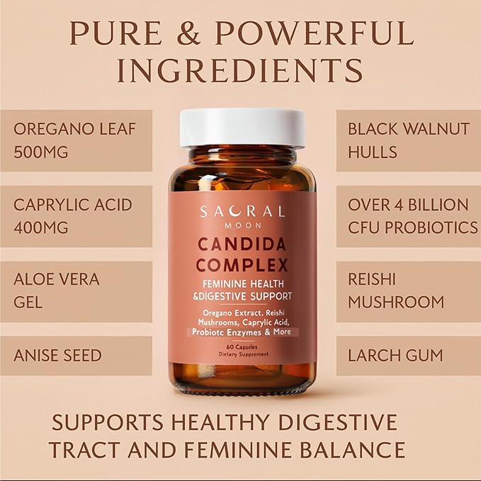 Candida Cleanse for Women – Gut & Feminine Balance with Oregano Oil, Caprylic, Probiotics, Reishi, Aloe & Black Walnut – May Help Support Digestive Comfort, Clarity, Clear Skin & Vaginal pH