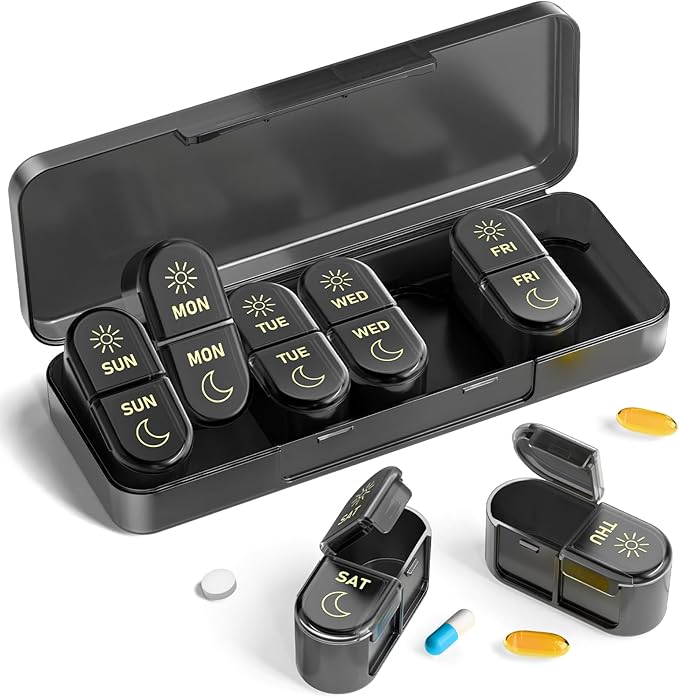 Pillex AM & PM Pill Organizer 7 Days, Weekly Pill Case 2 Times a Day, Pill Box 7 Day, Medicine Pill Organizer for Travel, Vitamins, Fish Oils, Supplements