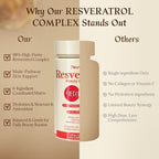 Resveratrol Supplement 98% High Purity Trans-Resveratrol Complex with Collagen Peptides & Hyaluronic Acid,Quercetin,Antioxidant Support for Skin & Beauty,Immune Health,Gluten-Free,60 Capsules