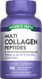 Nature's Truth Multi Collagen Peptides Capsules | Types I, II, III, IV, V, VII, VIII, X, XII & XXII | 2000 mg | 90 Count | Keto Friendly | Non-GMO and Gluten Free Supplement