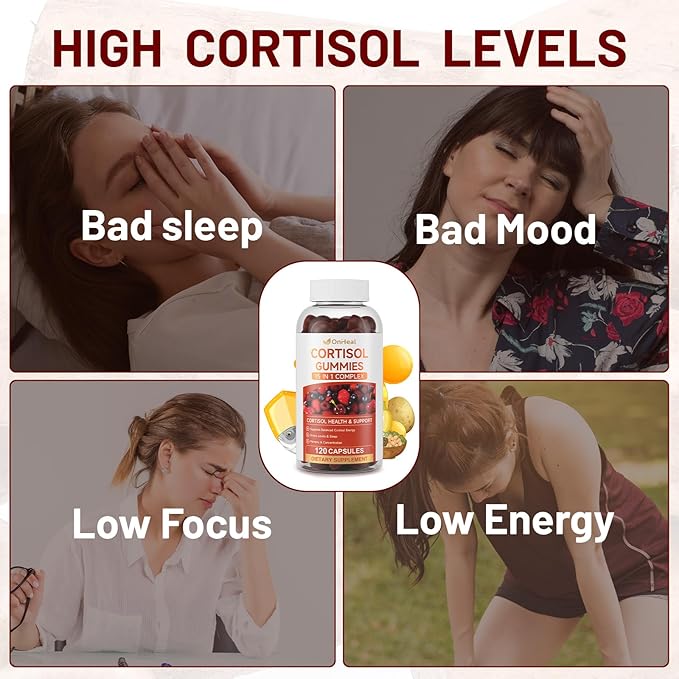 Unisex Cortisol Gummies - Contains Ashwagandha, Magnesium, L-Theanine - Unisex - Relieves Stress, Promotes Sleep, Detoxifies, Balances Hormones, 60 Count