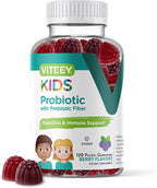 Viteey Probiotic Gummies for Kids Plus Prebiotics Fiber - 2 Billion CFUs - Digestive Health,Gut Health, Constipation Relief for Kids Support - Vegan, Gelatin Free - Chewable Probiotic Berry Flavored
