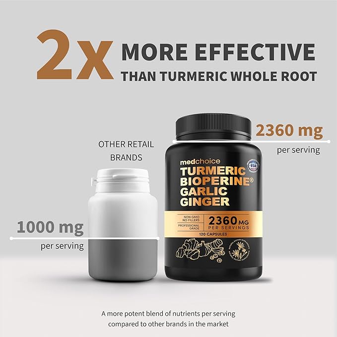 4-in-1 Turmeric Joint Support Supplements with Garlic and BioPerine - 2360 mg High Potency Herbal Blend for Mobility, Everyday Flexibility, Digestive Comfort, Active Aging Support (120ct, Pack of 3)