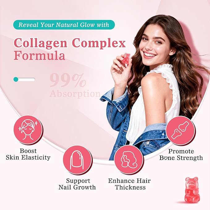 2 Pack Sugar Free Collagen Gummies for Women Men, Multi Collagen Peptides Gummies Type I II III V X with Biotin Vitamin A B C D E for Hair Skin Nails, Strawberry Flavor, 120 Count