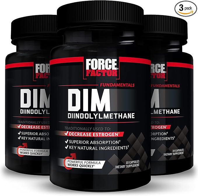 Force Factor DIM, 3-Pack, Pills to Decrease Estrogen in Men, Diindolylmethane Supplement with Key Natural Ingredients and Superior Absorption, Diindolylmethane 300mg, Works Fast, 90 Capsules