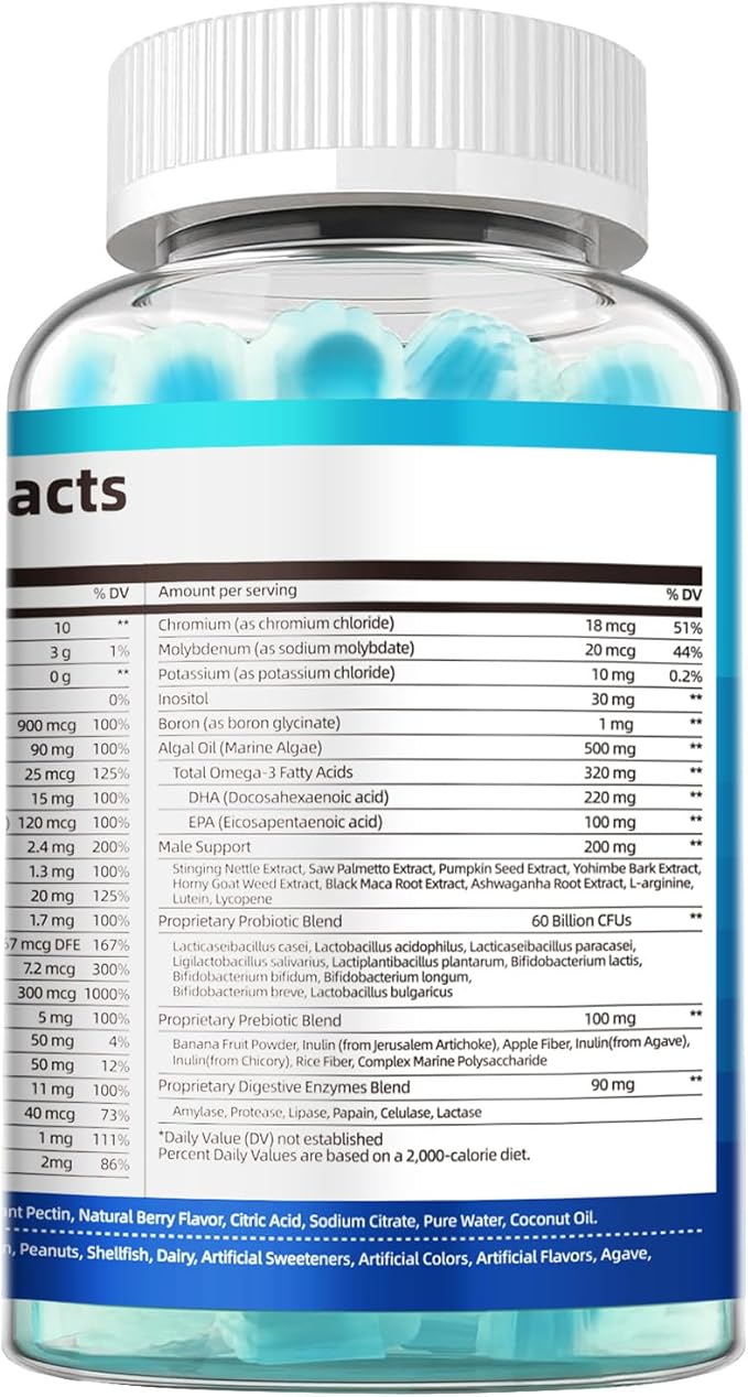 Migcopat 2-Pack Multivitamin for Men, Mens Multivitamins Gummies w/Omega-3, Probiotics, Inositol, Folate, Male Support Blend, Vitamins A, C, D, E, B - Support Heart, Brain, Muscle, Energy, Sugar-Free