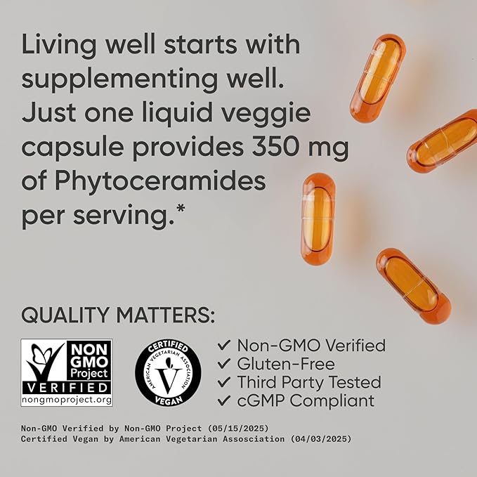 Sports Research® Phytoceramides 350 mg per Veggie Capsule - Plant Derived Ceramides for Healthy Skin and Hydration - Made with Ceratiq® · Non-GMO · Vegan Friendly - 60 Count (Pack of 2)