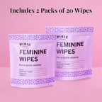 Pixie Feminine Wipes - Flushable, Biodegradable, & Ph Balanced - Individually Wrapped Packet Wipes for On The Go & Public Bathrooms - Wash & Cleaner For Your Menstrual Cups & Discs (2 Packs of 20)