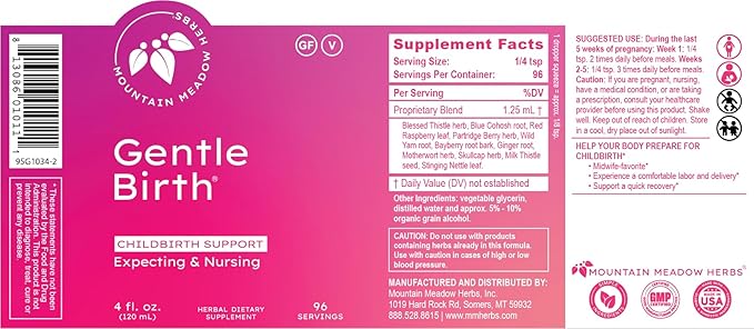 Mountain Meadow Herbs Gentle Birth for Birth Prep/Labor Prep, Fast Acting Liquid Herbal Extract for Childbirth Support - 4oz