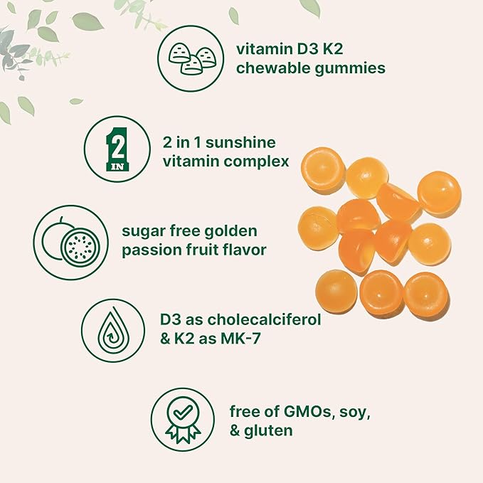 Micro Ingredients Vitamin D3 K2 Gummies, 120 Count | 5,000 IU Vitamin D + 100 mcg K2 MK-7 | Bone, Immune & Heart Health Supplements* | Sugar Free Golden Passion Fruit Flavor | Non-GMO, Gluten Free